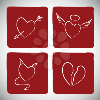 Hand Drawn Chalk Hearts Collection. Vector illustration for your design. 