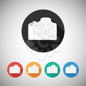 Vamera icon on round background with long shadow, vector for your design