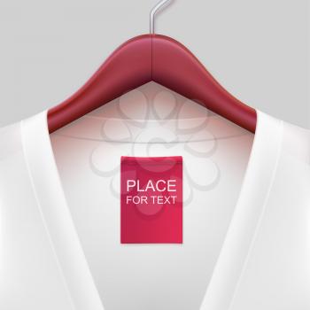 Jacket with label hanging on a hanger. The template for your design or advertising messages.