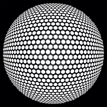 Dotted halftone sphere. Retro party background with disco ball