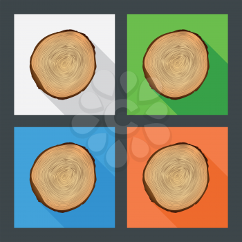 Tree growth rings flat icons. The cross-section of the trunk with annual rings