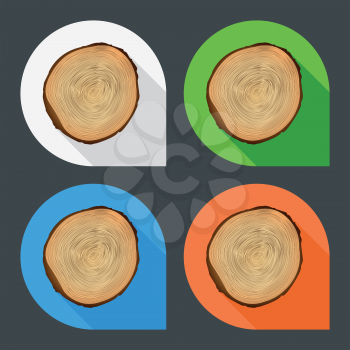 Tree growth rings flat icons. The cross-section of the trunk with annual rings