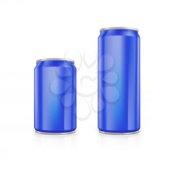Set of blue blank aluminium cans.  Drawn with mesh tool. Fully adjustable and scalable