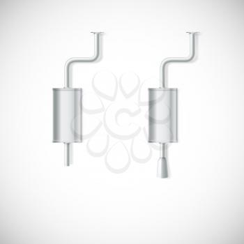 Car mufflers set. Car part, vector illustration isolated on a white background