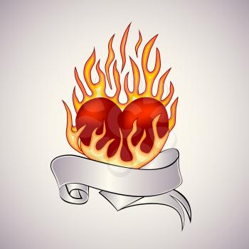 Old-school styled tattoo of a flaming heart.  Editable vector illustration.
