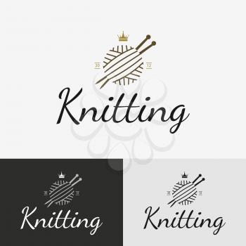 Hand knit logo, badge or label. Vector illustration design elements.