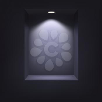 Dark niche for presentations with illuminated light. Drawn with mesh tool. Fully adjustable and scalable, vector illustration.