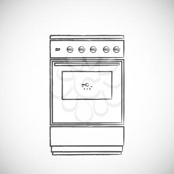 Old vintage oven, sketch vector illustration, doodle style 
