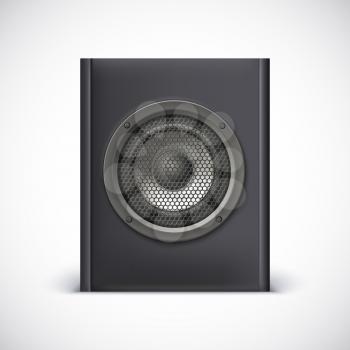 Black sound speaker on white background. Vector illustration for your design.