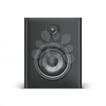 Black sound speaker on white background. Vector illustration for your design.