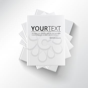 Stack of blank books, top view. Various blank white books on white background for your desing and presentation.