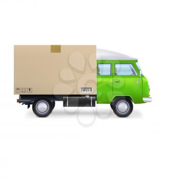 Green delivery commercial van Isolated on white background.