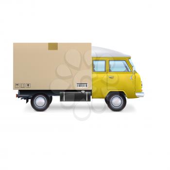 Yellow delivery commercial van Isolated on white background.