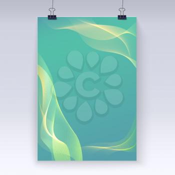 Wavy flowing abstract design template flyer, vector poster mock-up for your design