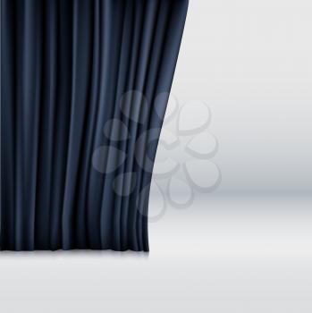 Background with black velvet curtain. Vector illustration.
