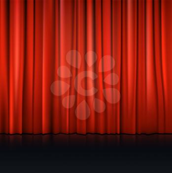 Close view of a red curtain. Vector illustration background for your presentation