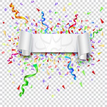Festive background with banner and confetti. Editable vector for your bussines and design