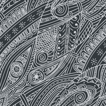 Tribal ethnic background. Hand-drawn vector doodles, seamless pattern. All elements are not cropped and hidden under mask, place the pattern on canvas and repeat