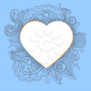 Hand-drawn vector heart with doodles pattern. Tribal ethnic background. 