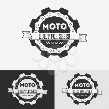 Vintage label with chain and cogwheel for t-shirt print, poster, emblem. Vector illustration.
