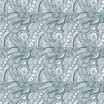 Black and white vector seamless hand-drawn pattern. Abstract wave pattern. Can be used as hand drawn seamless wave background. Doodle style. Place the pattern on your canvas and multiply.