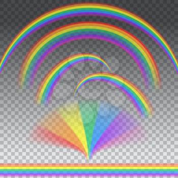 Transparent  rainbows in different shape, realistic set vector