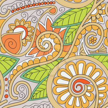 Beautiful decorative floral ornamental sketchy seamless pattern, doodle style. All elements are not cropped and hidden under mask, place the pattern on canvas and repeat