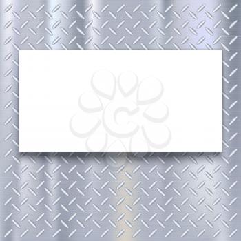Banner with place for your design and text on metal texture background, vector illustration. Light metal background with horizontal scratches texture