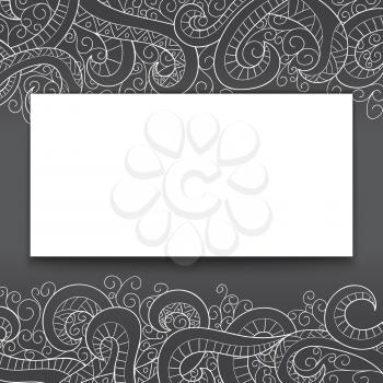 Hand-drawn vector banner with doodles pattern. Tribal ethnic background. Hand drawn stylish, trendy postcard. Vector illustration with sketch.
