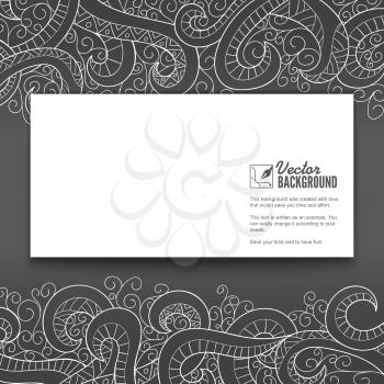 Hand-drawn vector banner with doodles pattern. Tribal ethnic background. Hand drawn stylish, trendy postcard. Vector illustration with sketch.