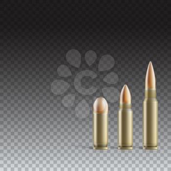 Cartridge with a bullet from a pistol, machine gun, and rifle isolated on transparent background. Photo-realistic illustration