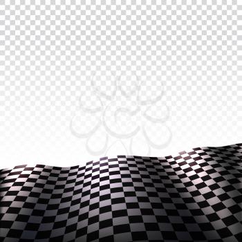Checkered flag on transparent background, sports flag of black and white squares with place for promotional information. Vector template for your design