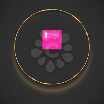 Abstract ring on dark background with luminous sparkle. Glowing spiral. Shine round frame tunnel with circles light effect. Cover for your presentation and design with space for your message.