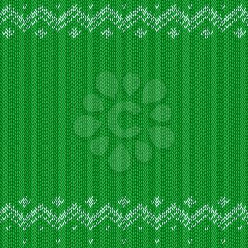 Green knitted background with classic pattern, vector editable resizable illustration