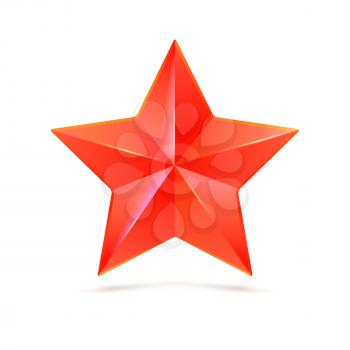 Realistic red five-pointed star. Symbol of victory in competitions or contests, template for your design. Illustration on white background.