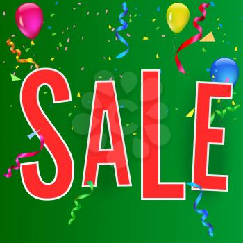 Sale banner on festive background with party flags, garlands and confetti. Vector editable symbol, easy to change size
