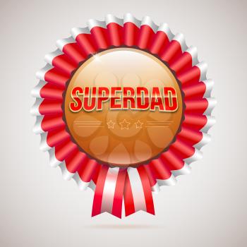 Super dad badge with ribbon on white background. Glossy inscription Super dad on the badge. can use for farther day card.