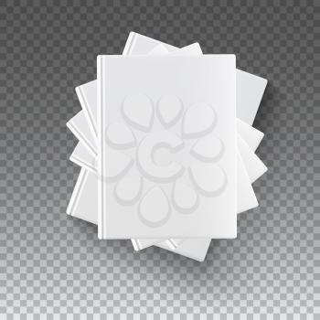 Stack of various blank white books on transparent background, vector illustration for your presentation, posters, cover and other design