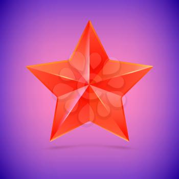 Realistic red five-pointed star. Symbol of victory in competitions or contests, template for your design. Illustration on colored background.