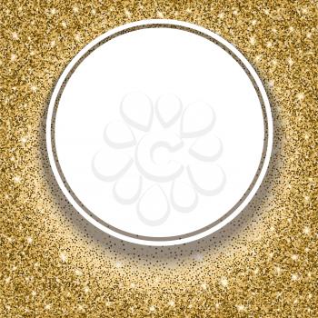 Gold glitter bright vector background. Golden sparkles shiny texture, with banner. Excellent for your greeting cards, luxury invitation, advertising, certificate.