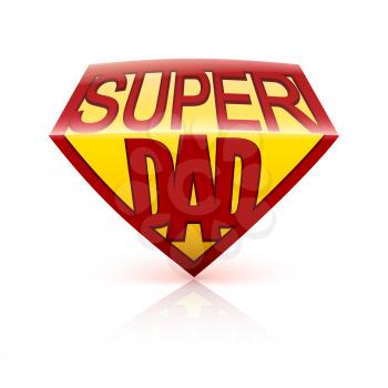 Super dad shield greeting card on white background. Editable vector, easy to change size