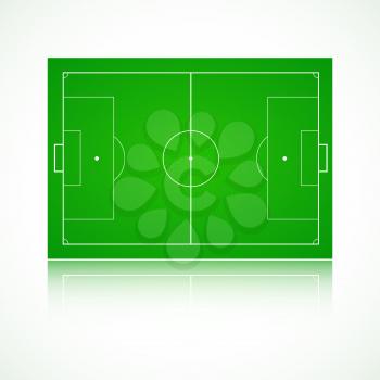 Football, soccer green, realistic, textured field. Front view with reflection and marking, easily resizable. Template for a website, mobile application, presentation, corporate identity design