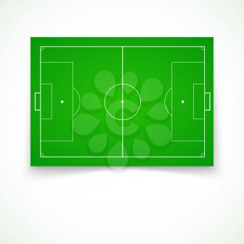 Football, soccer green, realistic, textured field. Front view with reflection and marking, easily resizable. Template for a website, mobile application, presentation, corporate identity design