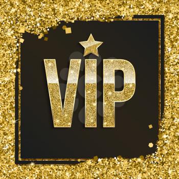 Golden symbol of exclusivity, the label VIP with glitter. Very important person - VIP icon on dark background Sign of exclusivity with bright, Golden glow. Template for vip banners or card