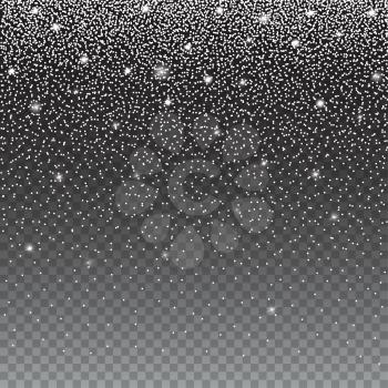 Falling, beautiful, shining Christmas snow. Snowfall isolated on transparent background. Vector illustration snow-flakes.