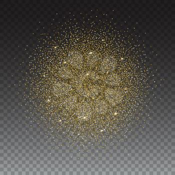 Gold glitter bright vector, transparent background. Golden sparkles, shiny texture,. Excellent for your greeting cards, luxury invitation, advertising, certificate