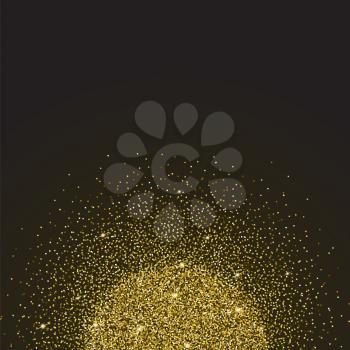 Gold glitter and bright sand, dark background. Golden sparkles, shiny texture,. Excellent for your greeting cards, luxury invitation, advertising, certificate
