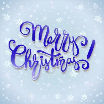Merry Christmas lettering design, handwriting text typography. Greeting card with snowflakes, template for your congratulations.. Vector illustration. EPS 10