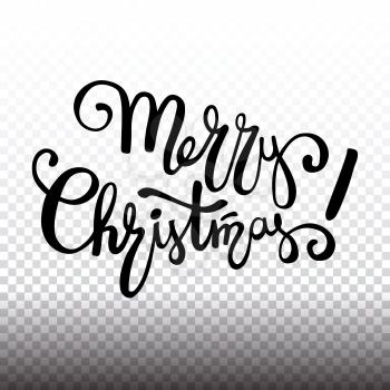 Merry Christmas lettering design, handwriting text typography. Greeting card on a transparent background, template for your congratulations.. Vector illustration. EPS 10