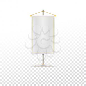 White pennant or flag on chrome base with gold cord on trasparent background